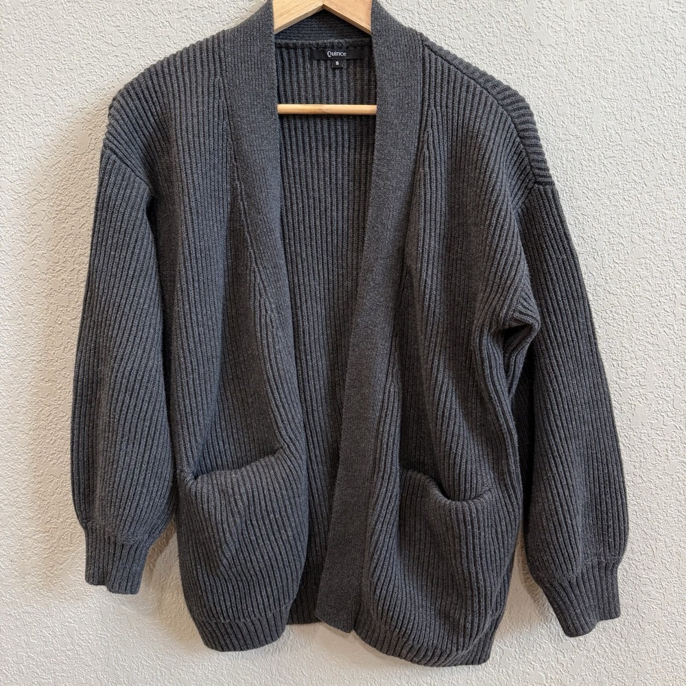 Quince 100% Organic Cotton Oversized Cardigan Sweater Lantern Sleeves Relaxed